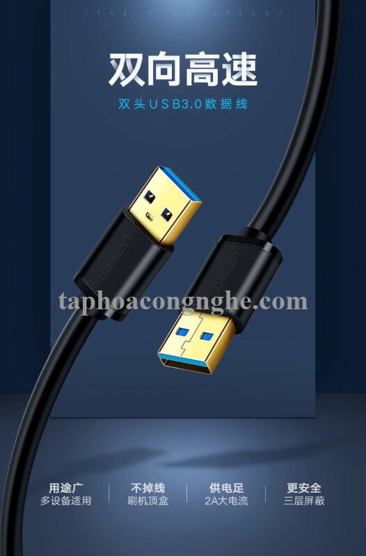 Ugreen 10369 0.5M màu Đen Cáp 2 đầu USB 3.0 dương cao cấp US128 30010369